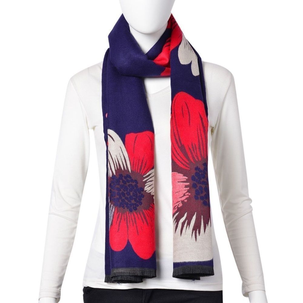 Scarf Daisy Pattern Reversible Navy